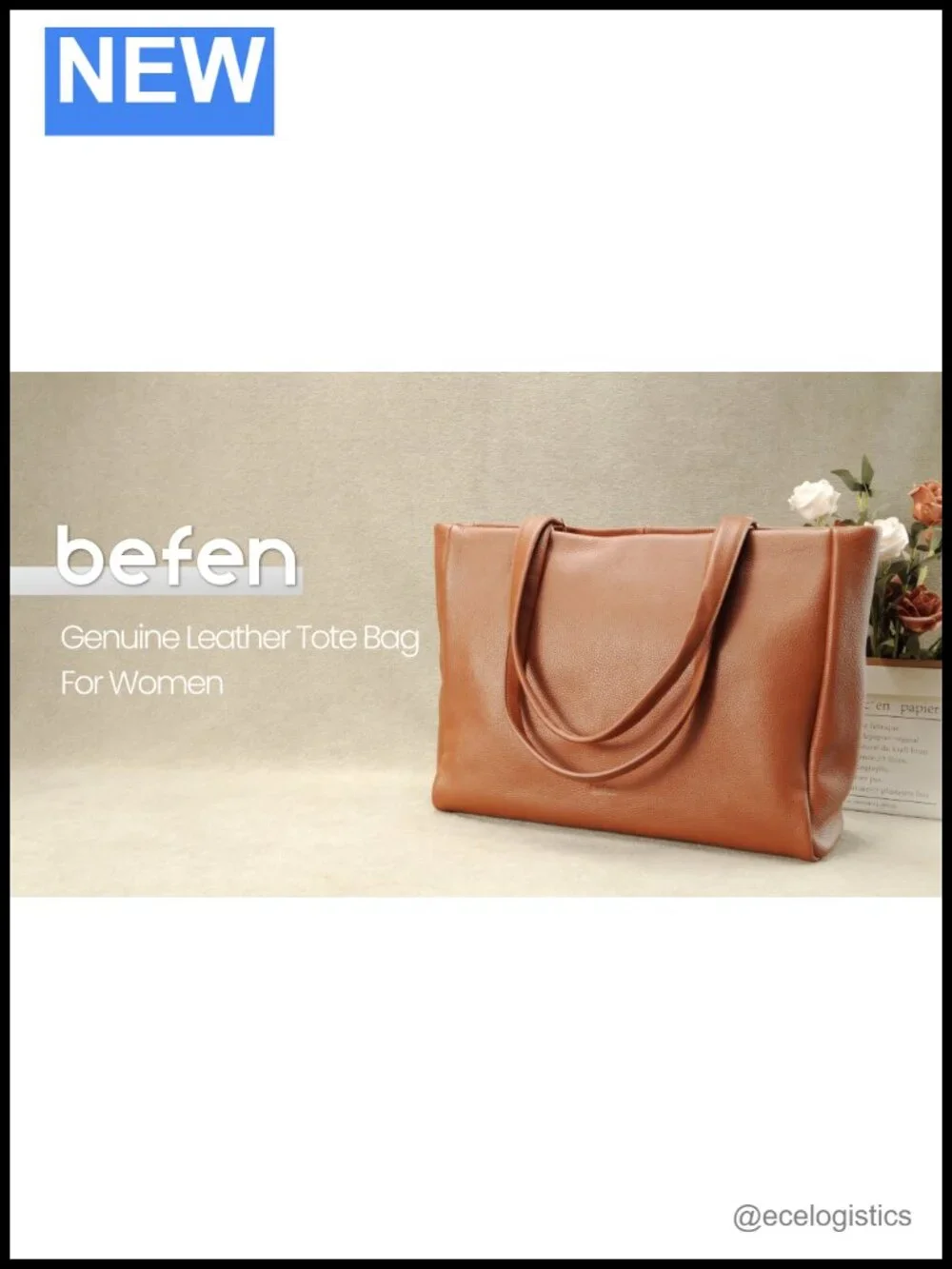 Genuine Leather Tote Bag with Padded 15.6